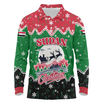 Sudan Christmas Long Sleeve Polo Shirt Red Green Black Xmas Santa Sleigh and Map - African Pride