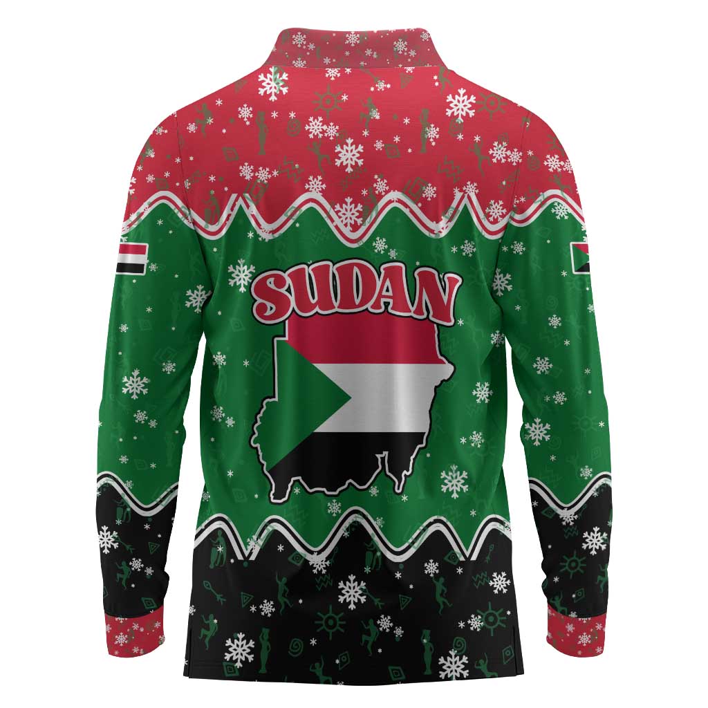 Sudan Christmas Long Sleeve Polo Shirt Red Green Black Xmas Santa Sleigh and Map - African Pride