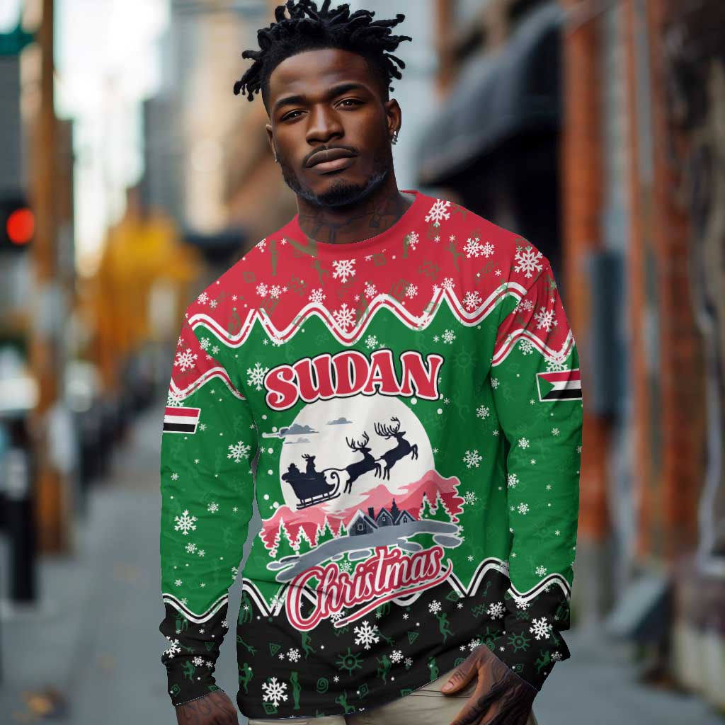 Sudan Christmas Long Sleeve Shirt Red Green Black Xmas Santa Sleigh and Map - African Pride