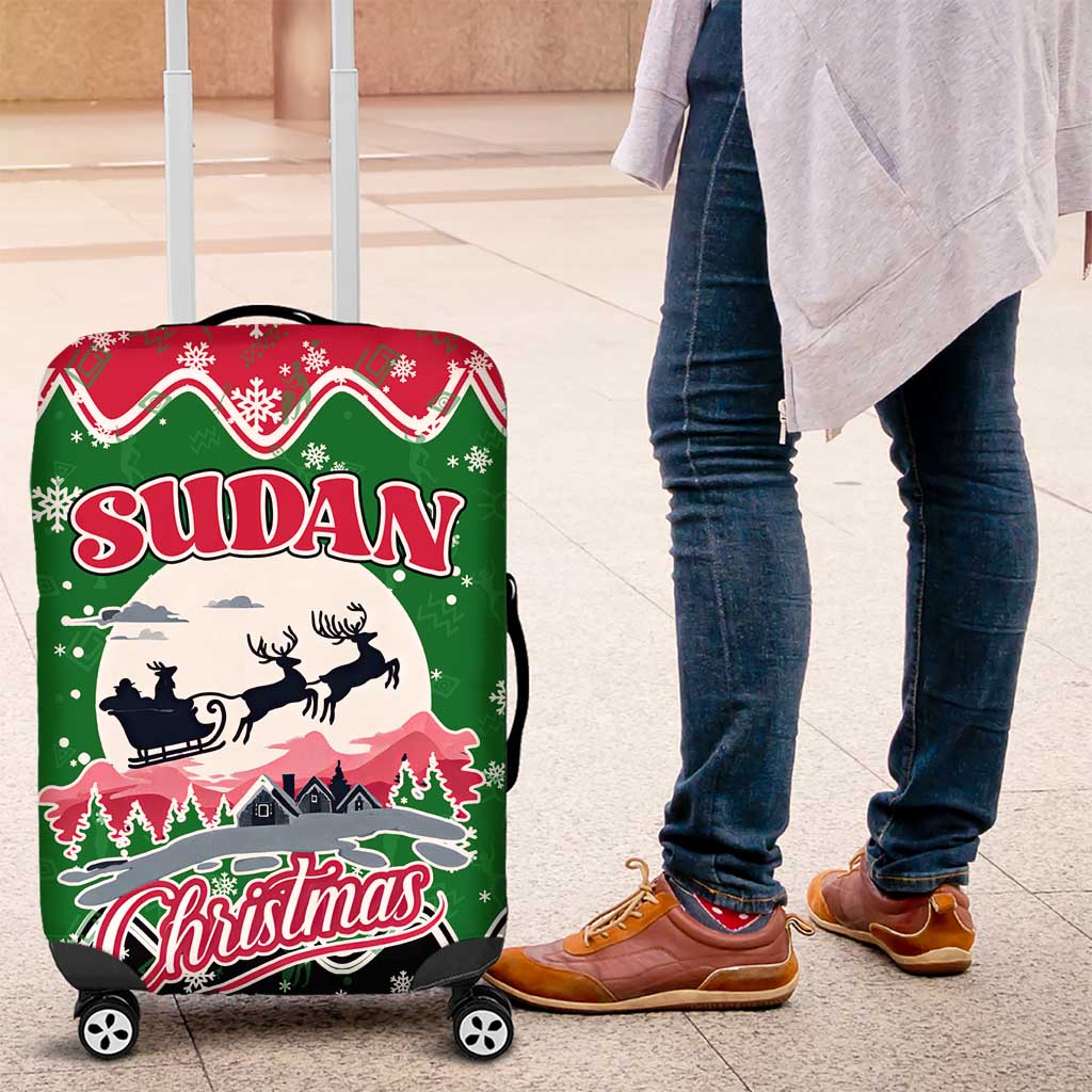 Sudan Christmas Luggage Cover Red Green Black Xmas Santa Sleigh and Map - African Pride