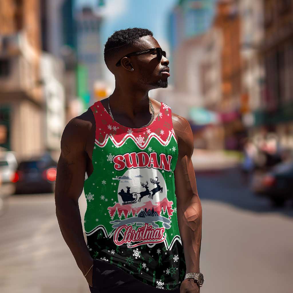 Sudan Christmas Men Tank Top Red Green Black Xmas Santa Sleigh and Map - African Pride