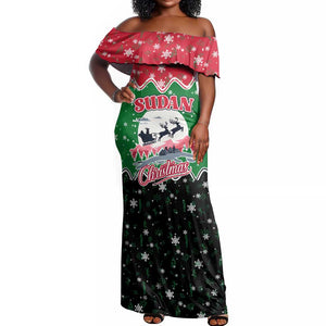Sudan Christmas Off Shoulder Maxi Dress Red Green Black Xmas Santa Sleigh and Map - African Pride
