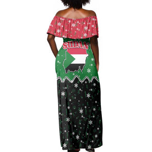 Sudan Christmas Off Shoulder Maxi Dress Red Green Black Xmas Santa Sleigh and Map - African Pride