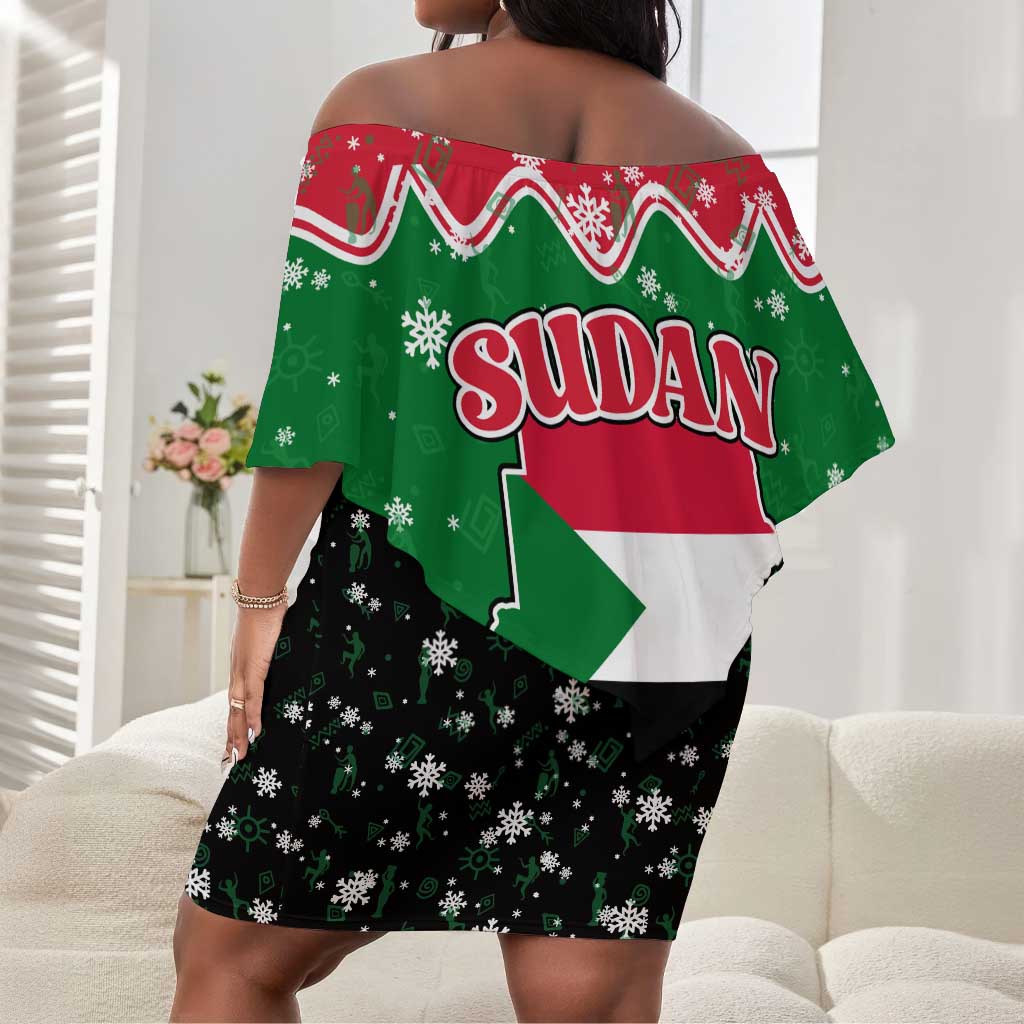 Sudan Christmas Off Shoulder Short Dress Red Green Black Xmas Santa Sleigh and Map - African Pride