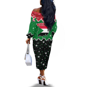 Sudan Christmas Off The Shoulder Long Sleeve Dress Red Green Black Xmas Santa Sleigh and Map - African Pride