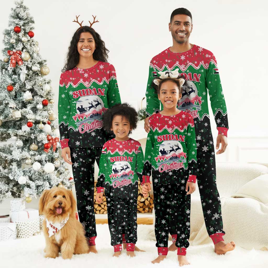 Sudan Christmas Pajama Set Red Green Black Xmas Santa Sleigh and Map - African Pride