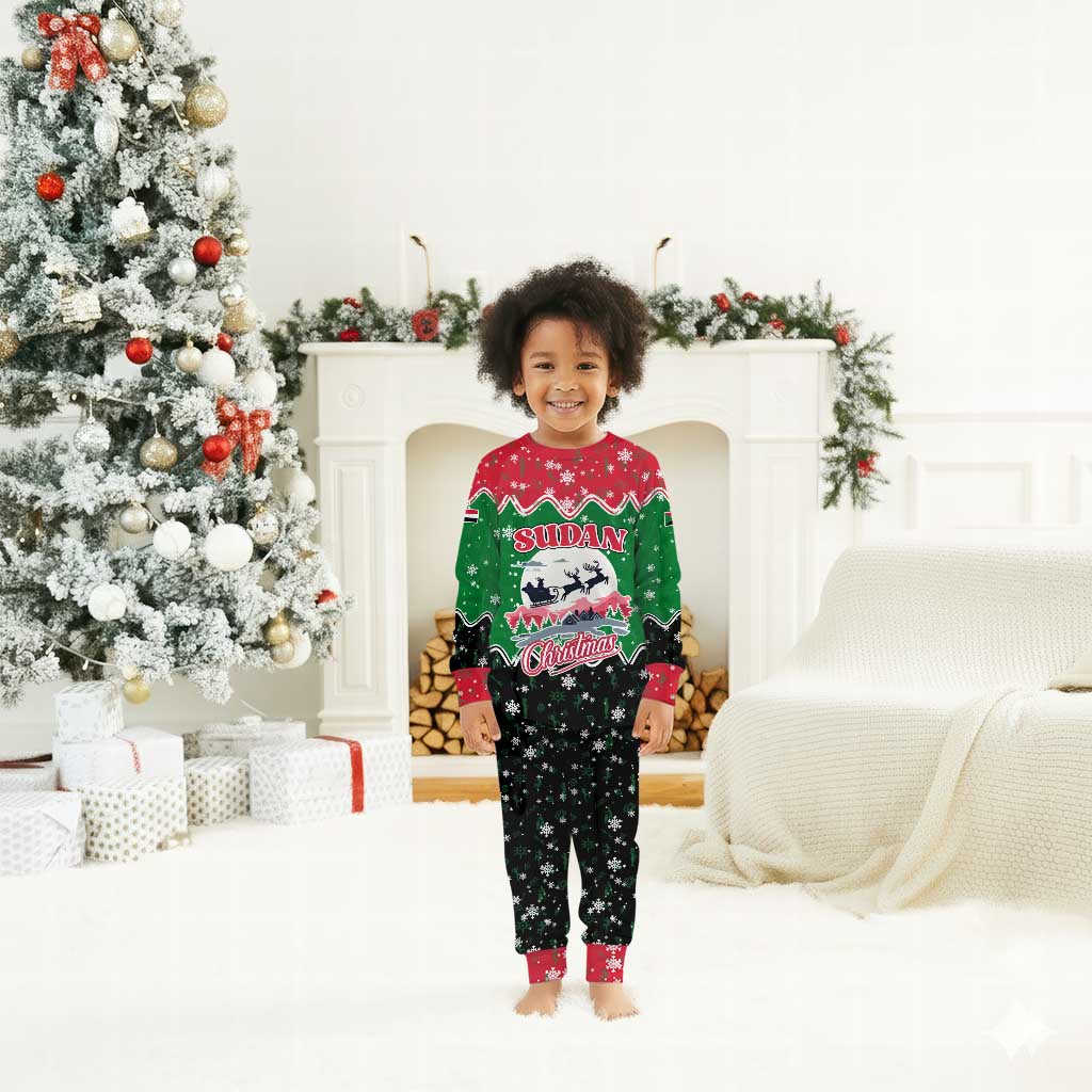 Sudan Christmas Pajama Set Red Green Black Xmas Santa Sleigh and Map - African Pride
