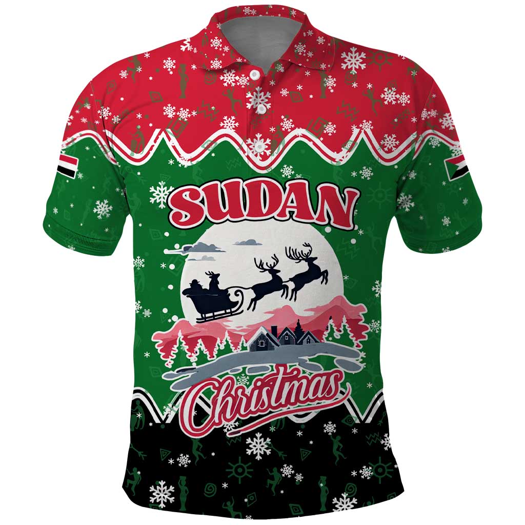 Sudan Christmas Polo Shirt Red Green Black Xmas Santa Sleigh and Map - African Pride