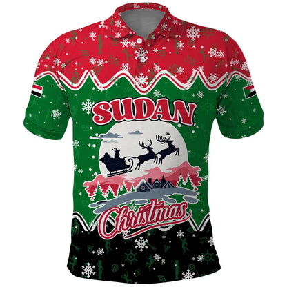 Sudan Christmas Polo Shirt Red Green Black Xmas Santa Sleigh and Map - African Pride