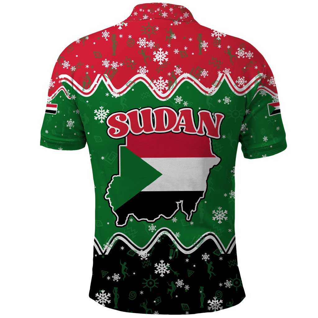 Sudan Christmas Polo Shirt Red Green Black Xmas Santa Sleigh and Map - African Pride