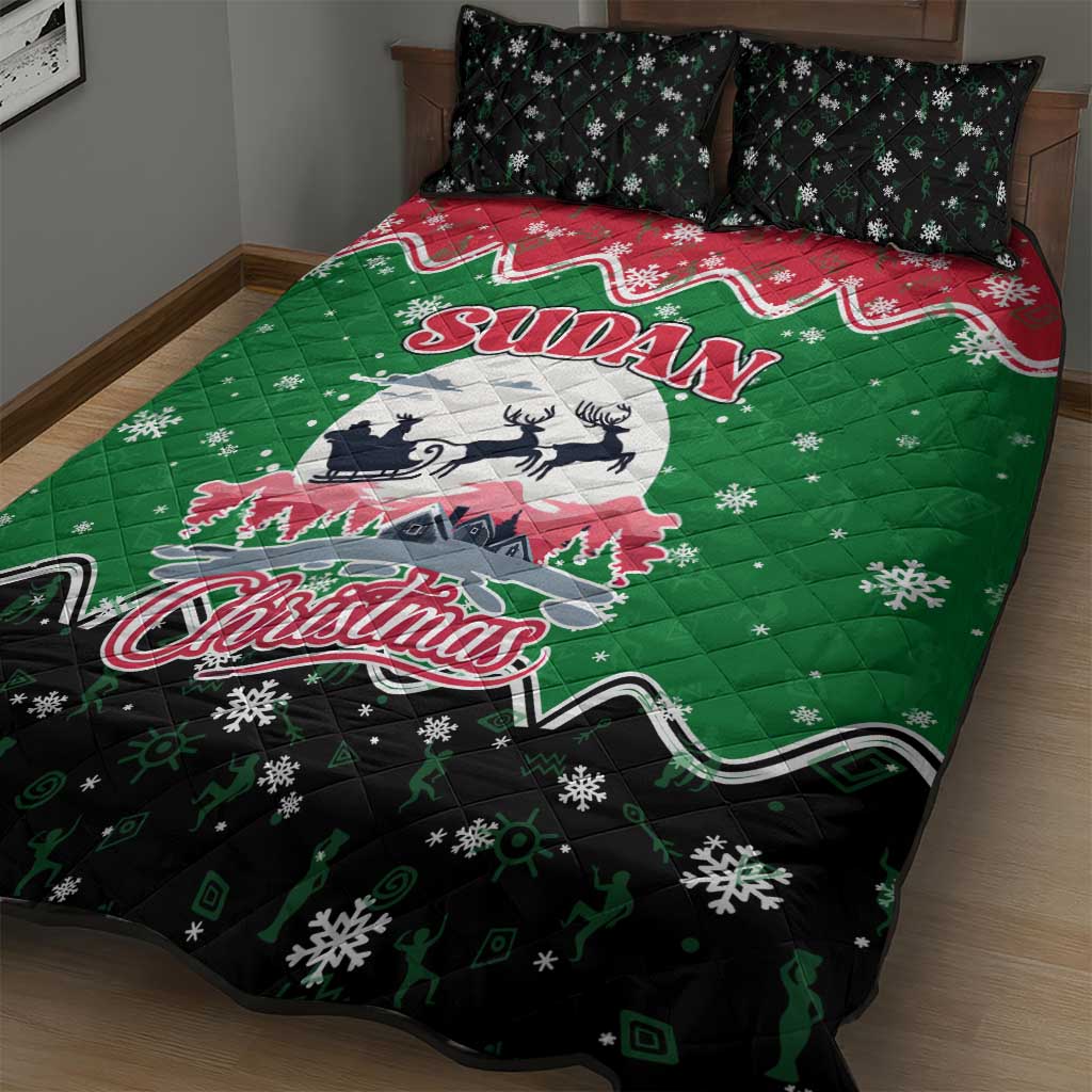 Sudan Christmas Quilt Bed Set Red Green Black Xmas Santa Sleigh and Map - African Pride