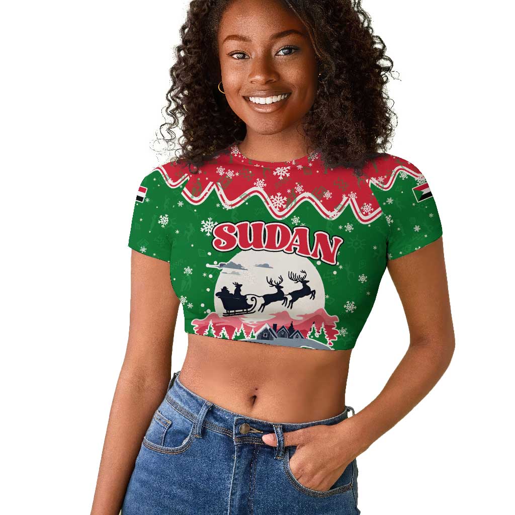 Sudan Christmas Raglan Cropped T shirt Red Green Black Xmas Santa Sleigh and Map - African Pride