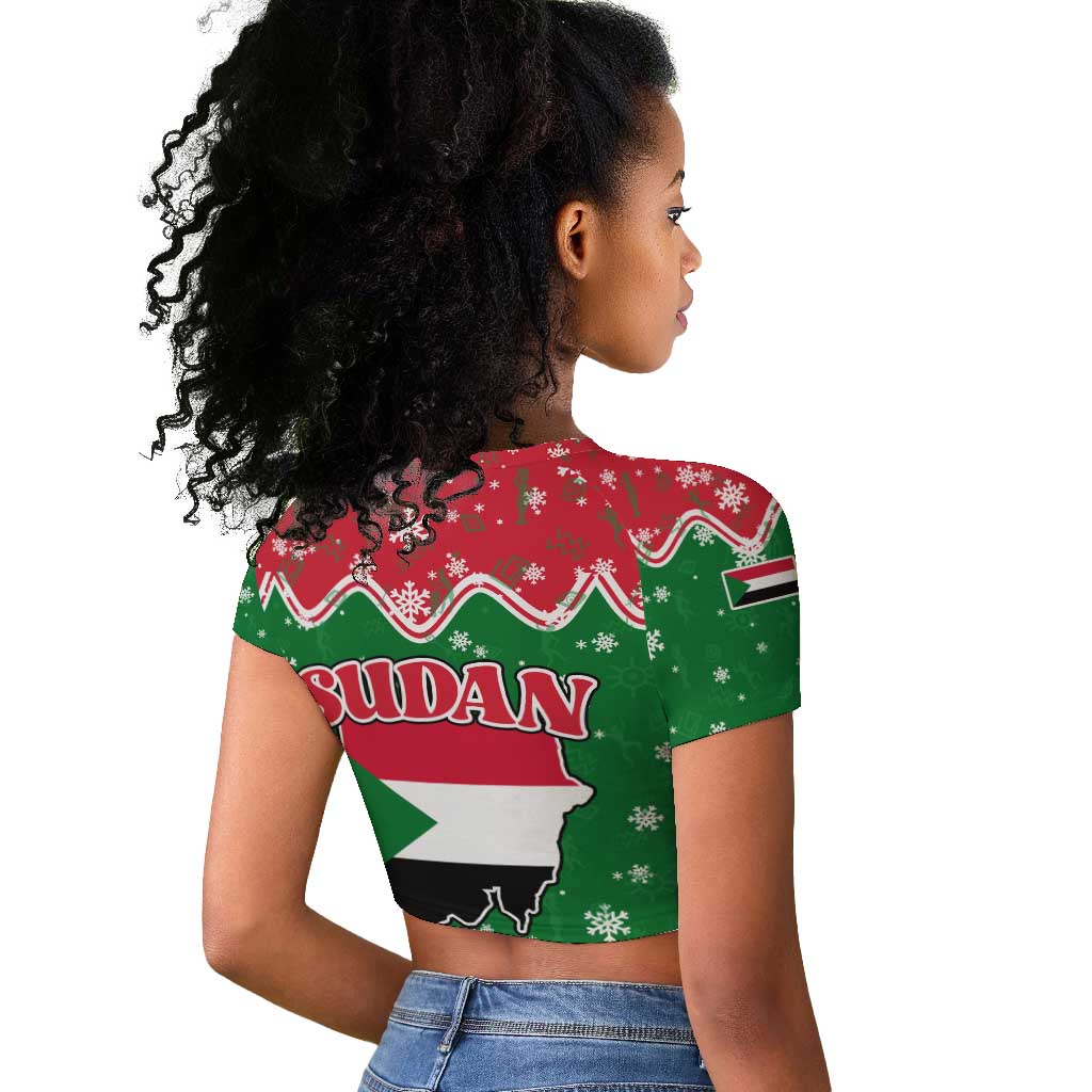 Sudan Christmas Raglan Cropped T shirt Red Green Black Xmas Santa Sleigh and Map - African Pride