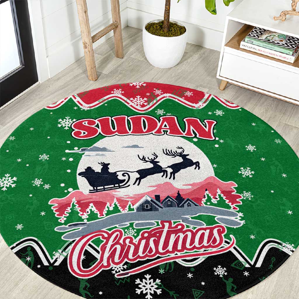 Sudan Christmas Round Carpet Red Green Black Xmas Santa Sleigh and Map - African Pride