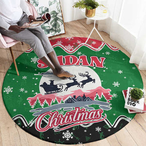 Sudan Christmas Round Carpet Red Green Black Xmas Santa Sleigh and Map - African Pride