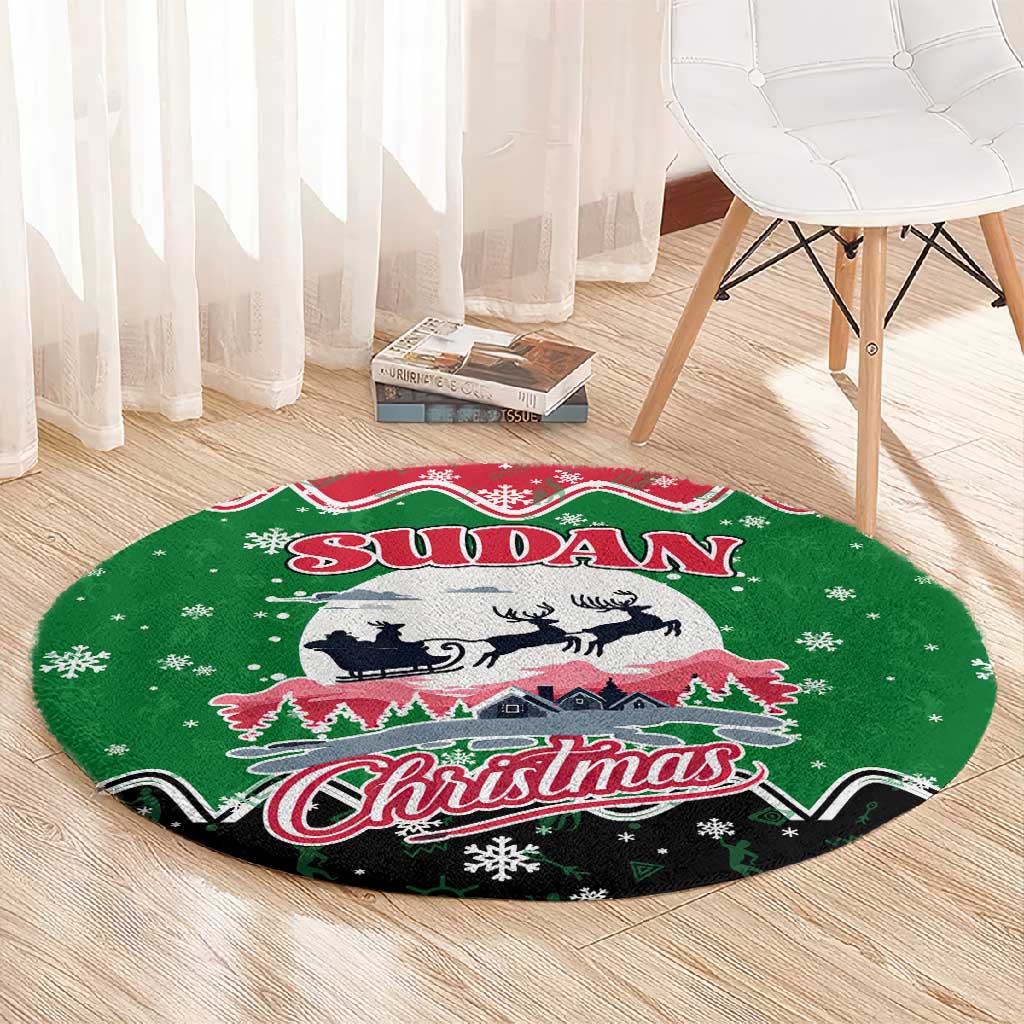 Sudan Christmas Round Carpet Red Green Black Xmas Santa Sleigh and Map - African Pride