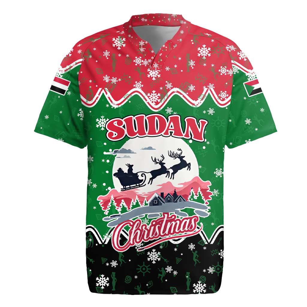 Sudan Christmas Rugby Jersey Red Green Black Xmas Santa Sleigh and Map - African Pride
