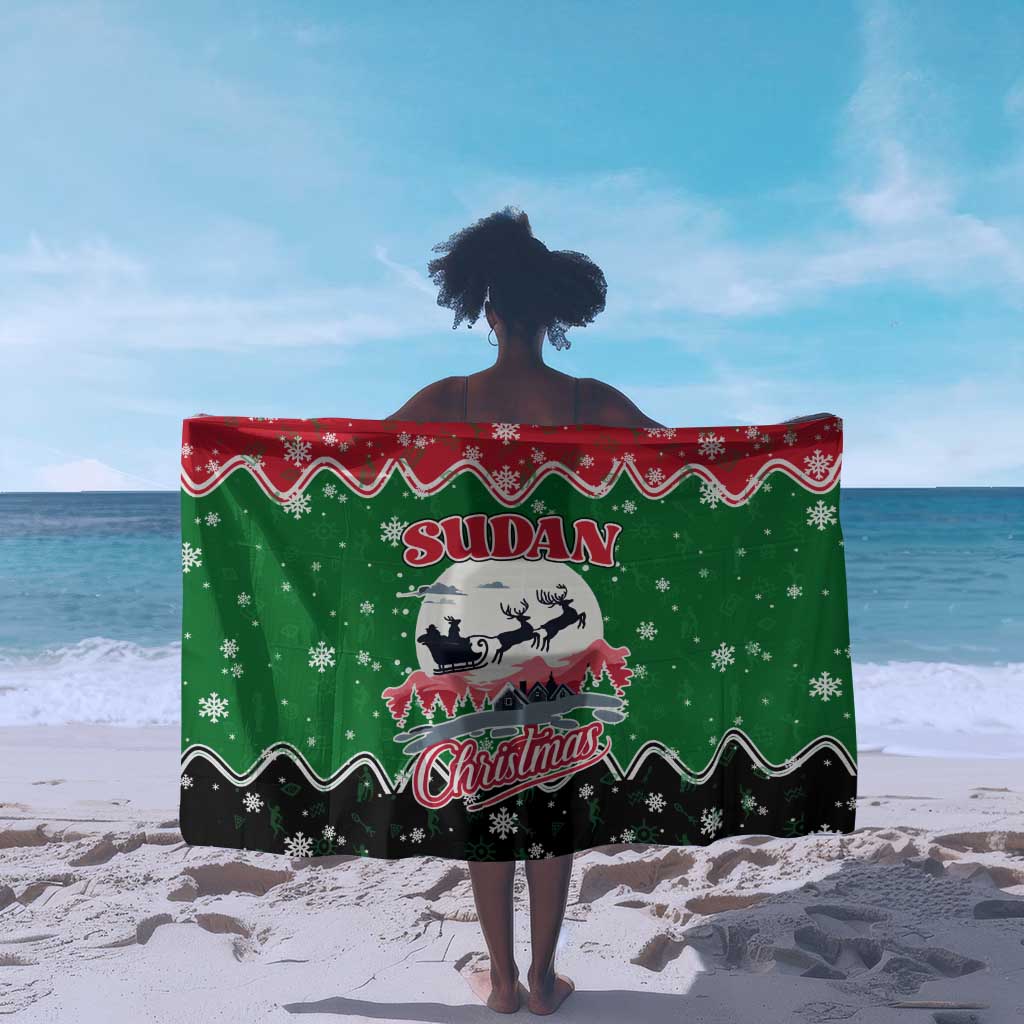 Sudan Christmas Sarong Red Green Black Xmas Santa Sleigh and Map - African Pride