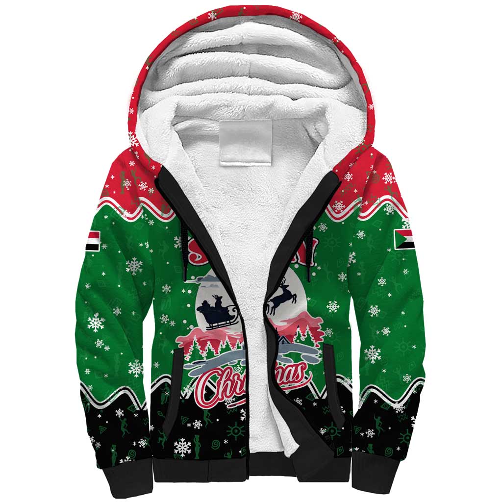 Sudan Christmas Sherpa Hoodie Red Green Black Xmas Santa Sleigh and Map - African Pride