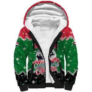 Sudan Christmas Sherpa Hoodie Red Green Black Xmas Santa Sleigh and Map - African Pride