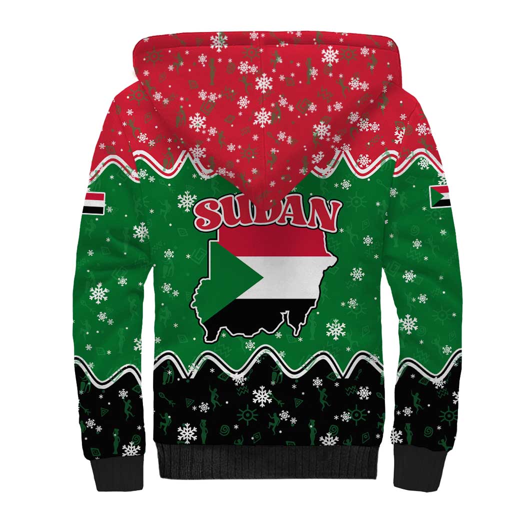 Sudan Christmas Sherpa Hoodie Red Green Black Xmas Santa Sleigh and Map - African Pride