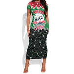 Sudan Christmas Short Sleeve Bodycon Dress Red Green Black Xmas Santa Sleigh and Map - African Pride