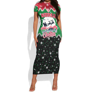 Sudan Christmas Short Sleeve Bodycon Dress Red Green Black Xmas Santa Sleigh and Map - African Pride