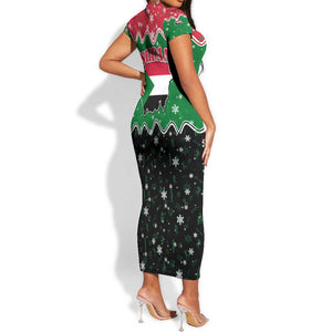 Sudan Christmas Short Sleeve Bodycon Dress Red Green Black Xmas Santa Sleigh and Map - African Pride