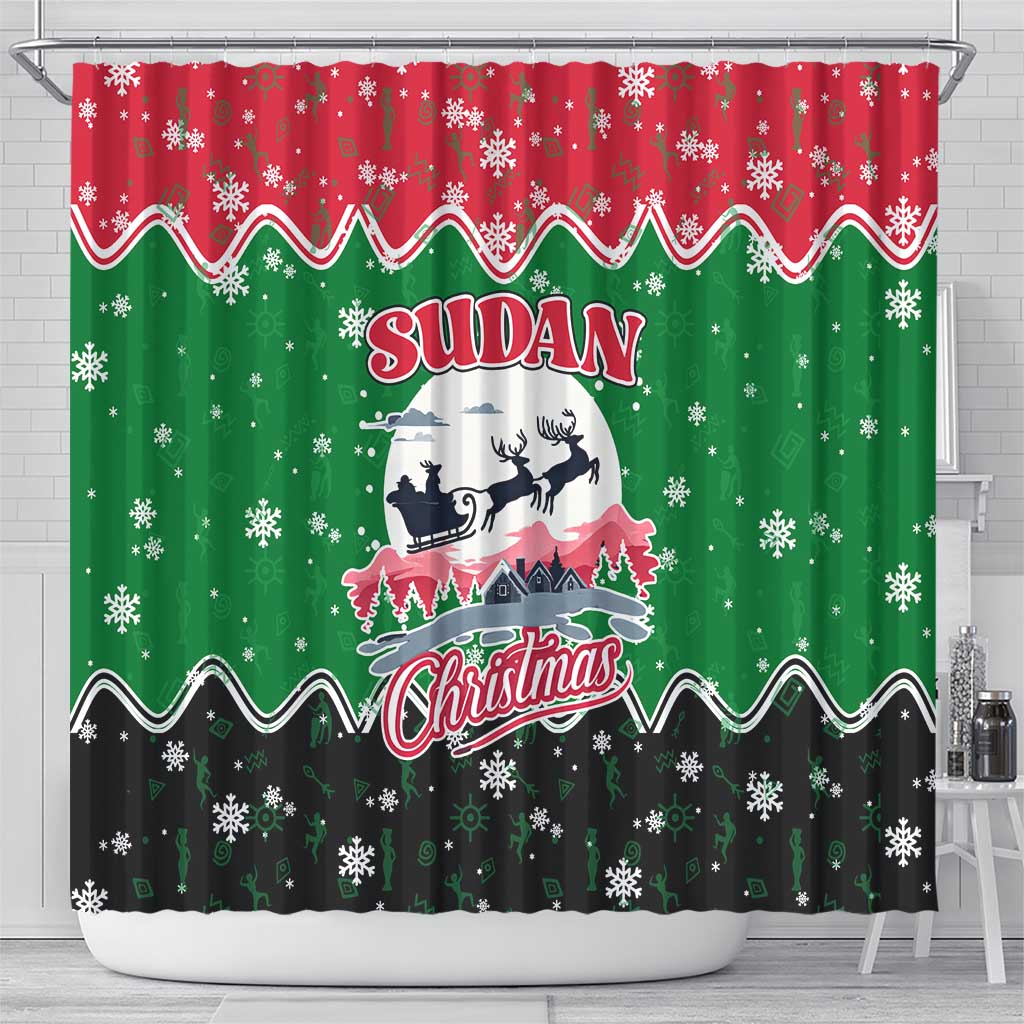Sudan Christmas Shower Curtain Red Green Black Xmas Santa Sleigh and Map - African Pride