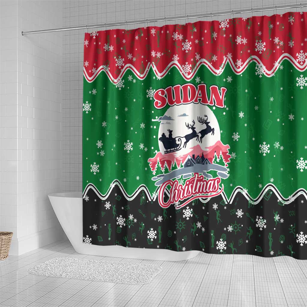 Sudan Christmas Shower Curtain Red Green Black Xmas Santa Sleigh and Map - African Pride