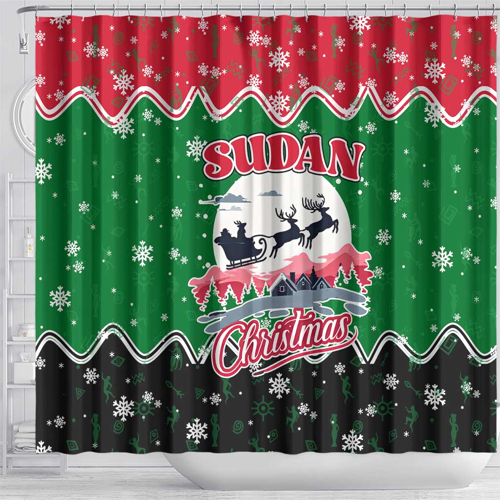 Sudan Christmas Shower Curtain Red Green Black Xmas Santa Sleigh and Map - African Pride