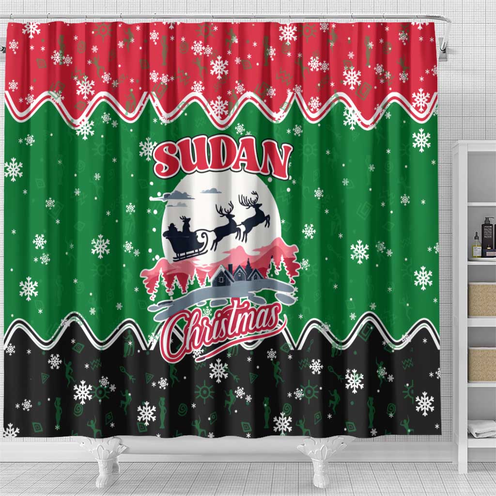 Sudan Christmas Shower Curtain Red Green Black Xmas Santa Sleigh and Map - African Pride