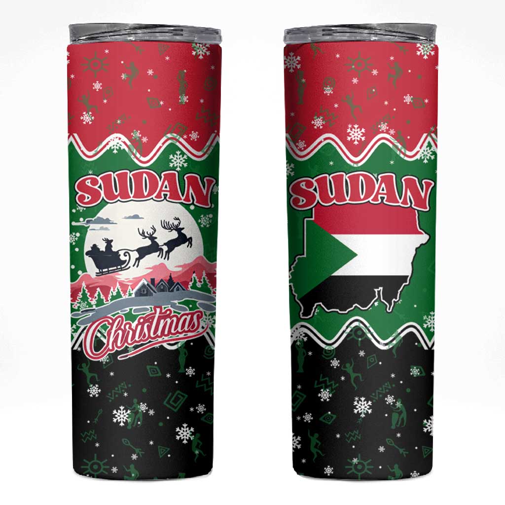 Sudan Christmas Skinny Tumbler Red Green Black Xmas Santa Sleigh and Map - African Pride