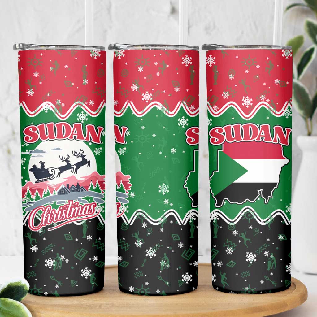 Sudan Christmas Skinny Tumbler Red Green Black Xmas Santa Sleigh and Map - African Pride