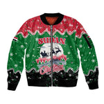 Sudan Christmas Sleeve Zip Bomber Jacket Red Green Black Xmas Santa Sleigh and Map - African Pride