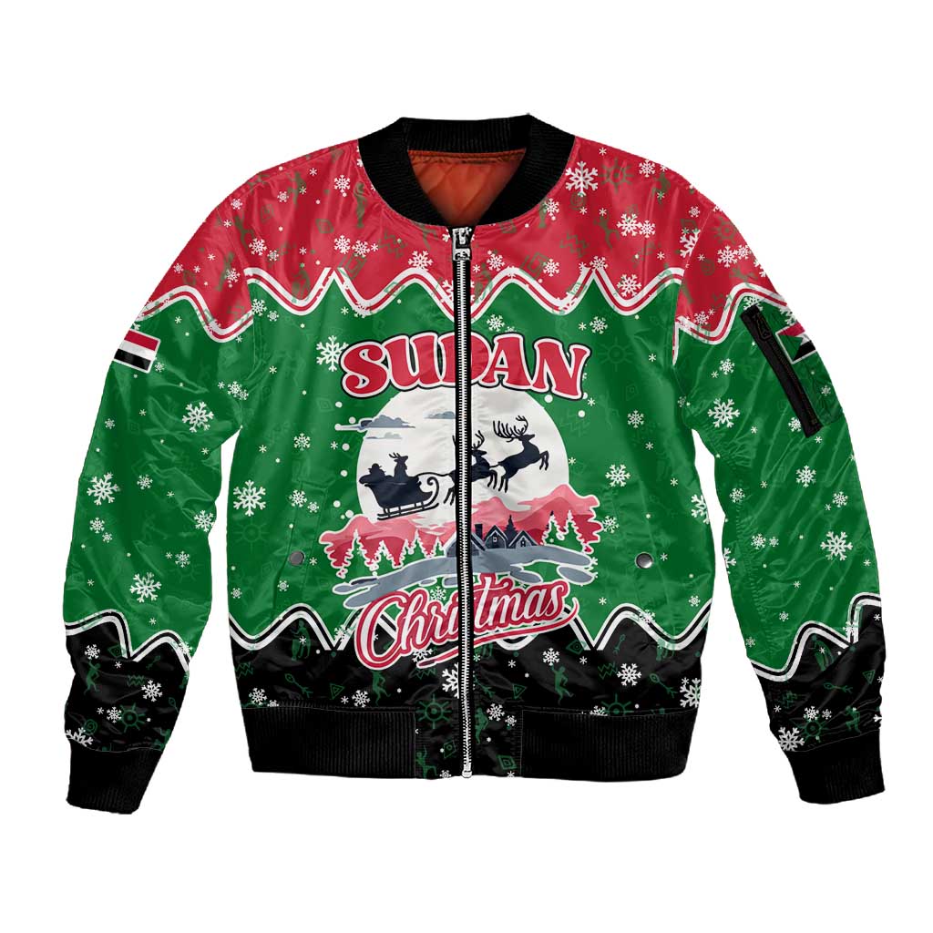 Sudan Christmas Sleeve Zip Bomber Jacket Red Green Black Xmas Santa Sleigh and Map - African Pride