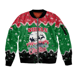 Sudan Christmas Sleeve Zip Bomber Jacket Red Green Black Xmas Santa Sleigh and Map - African Pride