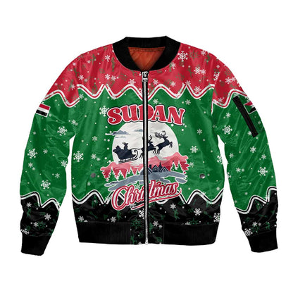 Sudan Christmas Sleeve Zip Bomber Jacket Red Green Black Xmas Santa Sleigh and Map - African Pride