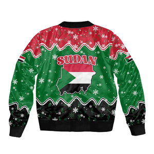 Sudan Christmas Sleeve Zip Bomber Jacket Red Green Black Xmas Santa Sleigh and Map - African Pride