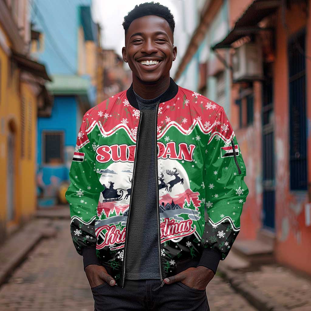 Sudan Christmas Sleeve Zip Bomber Jacket Red Green Black Xmas Santa Sleigh and Map - African Pride