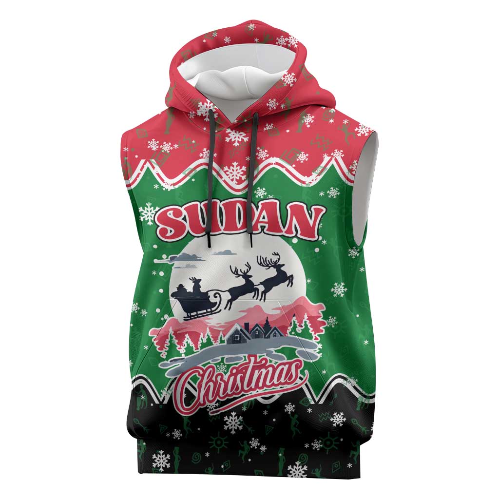 Sudan Christmas Sleeveless Hoodie Red Green Black Xmas Santa Sleigh and Map - African Pride