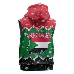 Sudan Christmas Sleeveless Hoodie Red Green Black Xmas Santa Sleigh and Map - African Pride