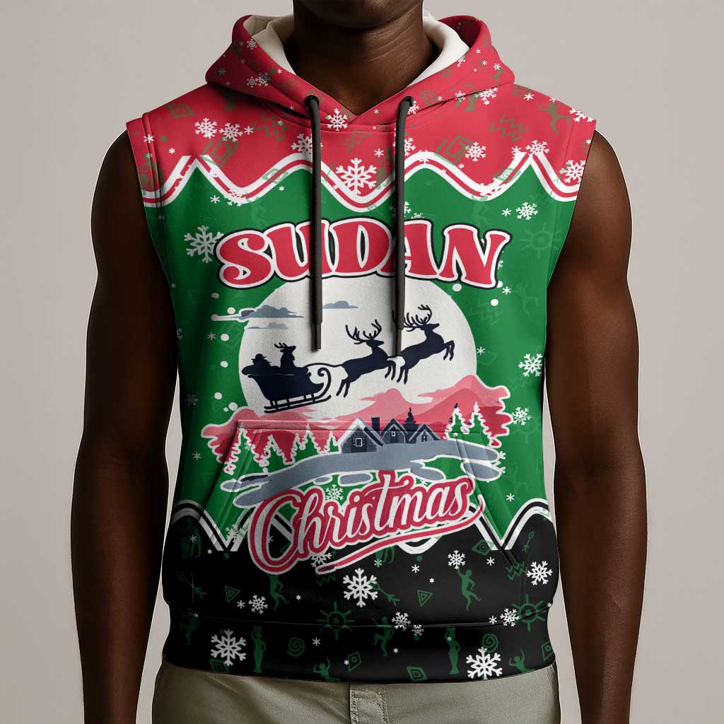 Sudan Christmas Sleeveless Hoodie Red Green Black Xmas Santa Sleigh and Map - African Pride
