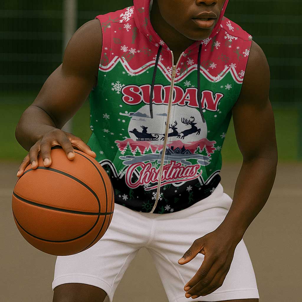Sudan Christmas Sleeveless Zip Hoodie Red Green Black Xmas Santa Sleigh and Map - African Pride