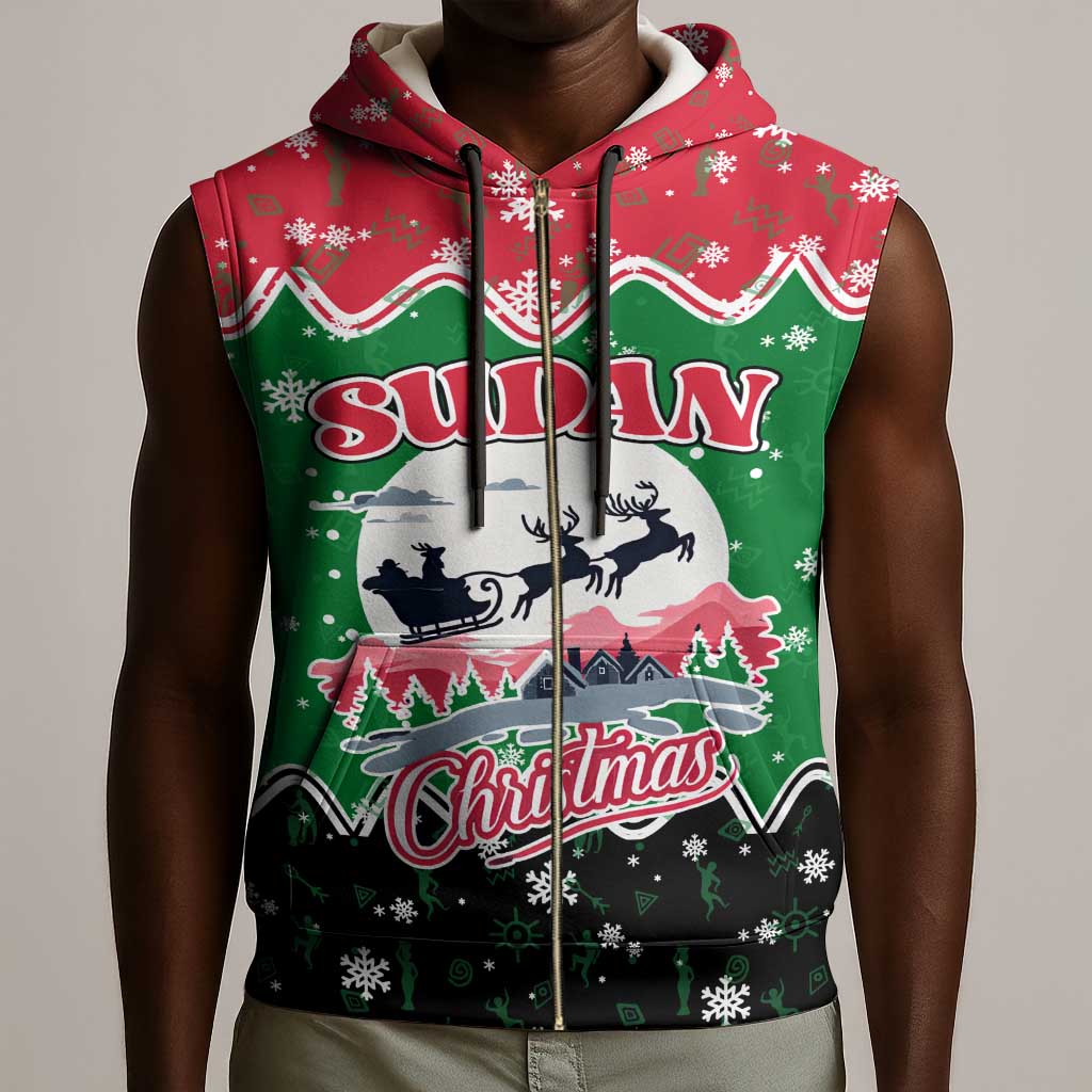 Sudan Christmas Sleeveless Zip Hoodie Red Green Black Xmas Santa Sleigh and Map - African Pride