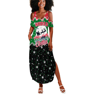 Sudan Christmas Summer Maxi Dress Red Green Black Xmas Santa Sleigh and Map - African Pride