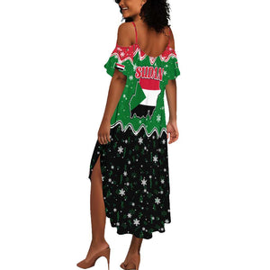 Sudan Christmas Summer Maxi Dress Red Green Black Xmas Santa Sleigh and Map - African Pride