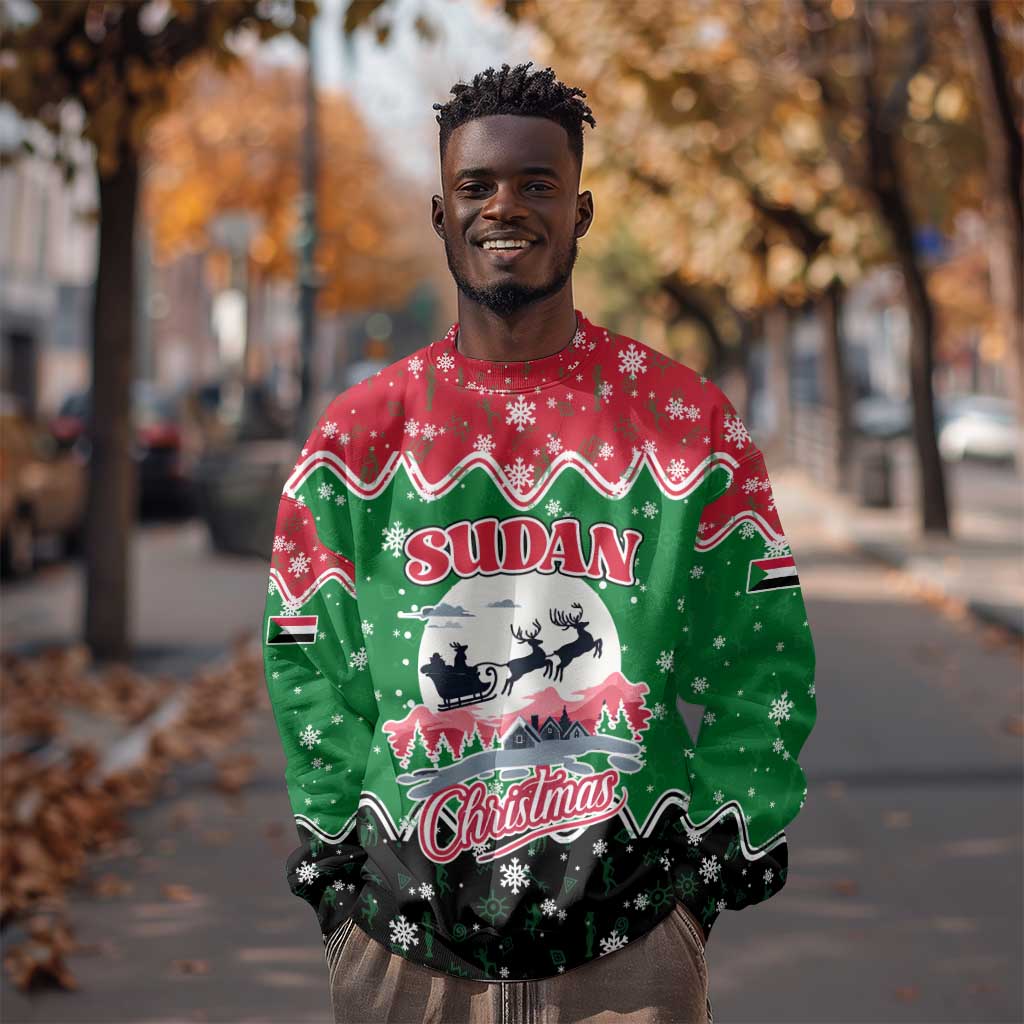 Sudan Christmas Sweatshirt Red Green Black Xmas Santa Sleigh and Map - African Pride