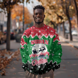 Sudan Christmas Sweatshirt Red Green Black Xmas Santa Sleigh and Map - African Pride