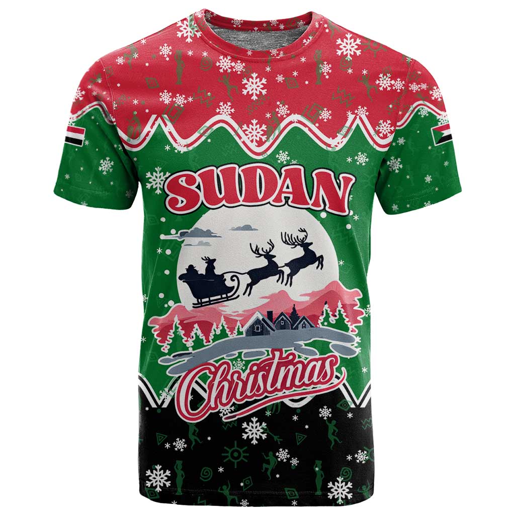 Sudan Christmas T shirt Red Green Black Xmas Santa Sleigh and Map - African Pride